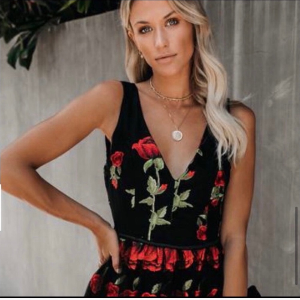 Vici Black Dress with Red Floral Accents